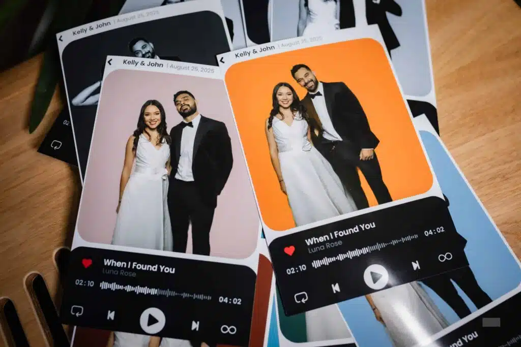 Printed wedding photo booth pictures with custom frames