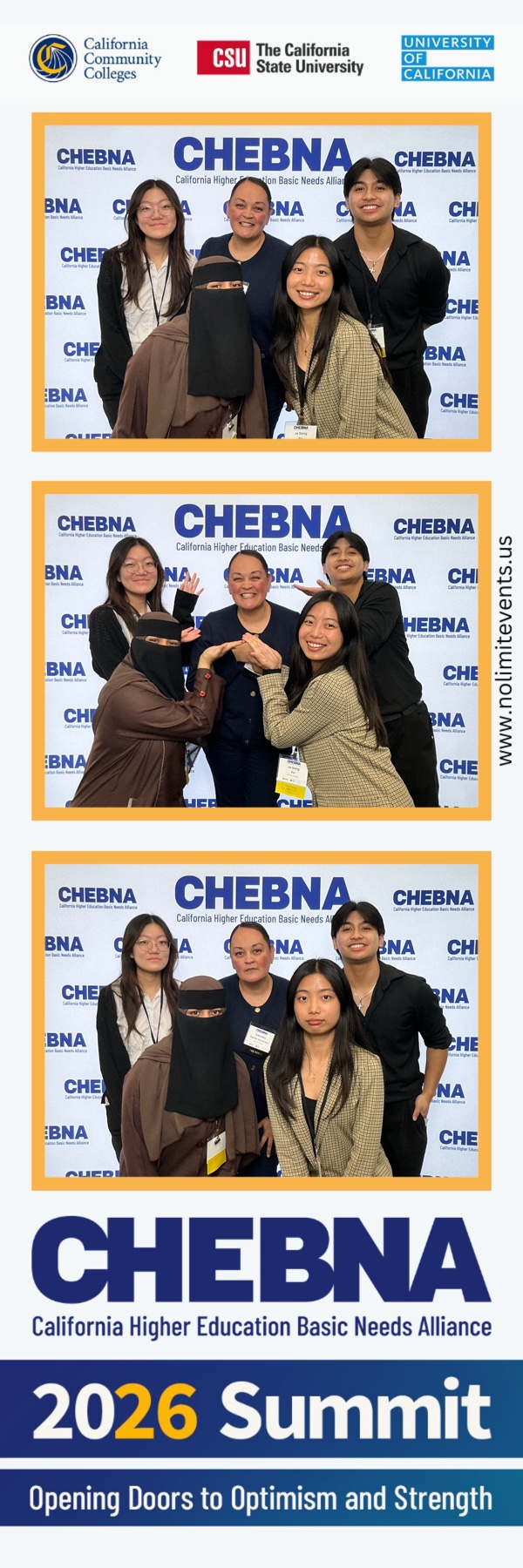 CHEBNA event photo booth strip of friends laughing and posing with props