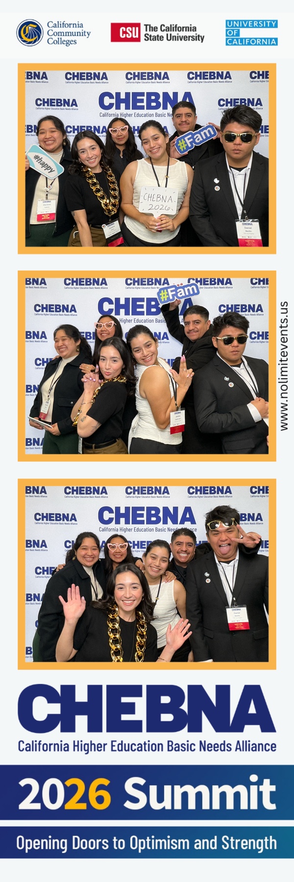 CHEBNA event photo booth strip of a group in formal attire posing together