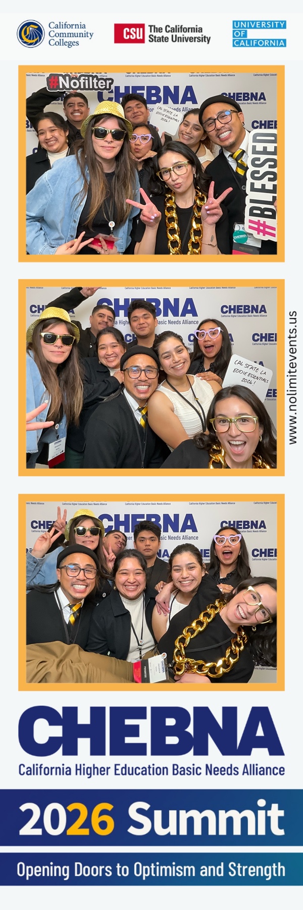 CHEBNA event photo booth strip of guests posing with gold party props