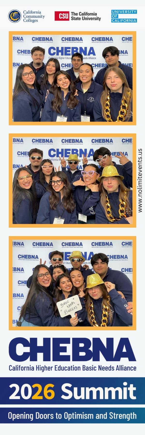 CHEBNA event photo booth strip of a group posing with hats and props